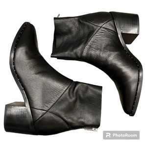 Genuine leather above the ankle boot block heel silver studded 8.5